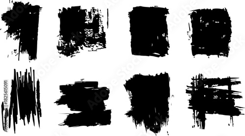 Set of black grunge brush strokes, paint textures, and abstract ink marks