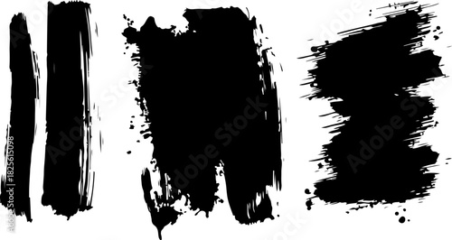 Collection of grunge black paint brush strokes isolated on