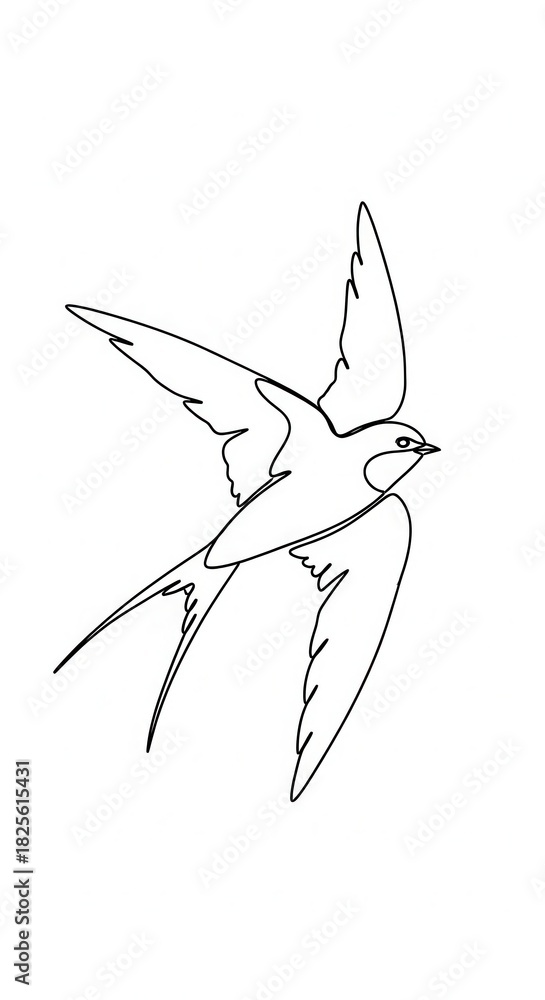Obraz premium Simple continuous line drawing depicts a small avian creature in dynamic flight