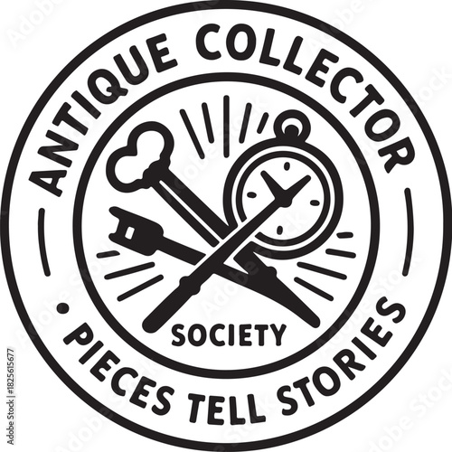 Antique Collector Society Retro Vintage Key & Watch Badge.eps