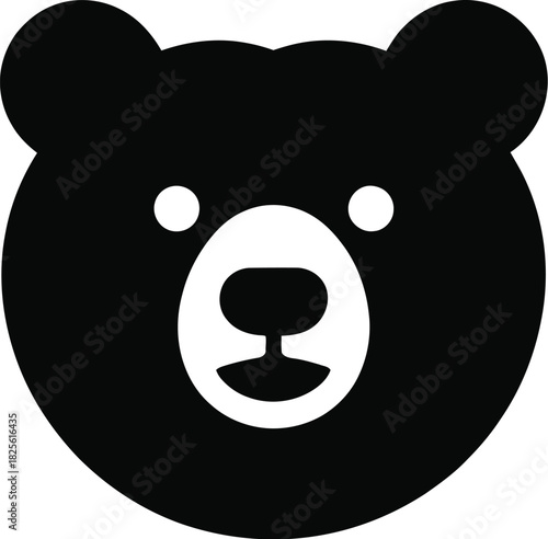 Black Bear Face Silhouette With Round Eyes And White Muzzle Keywords: bear, animal, wildlife