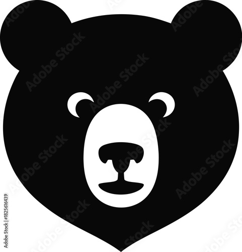Black Bear Face Silhouette With Wide Eyes And White Muzzle Keywords: bear, animal, wildlife