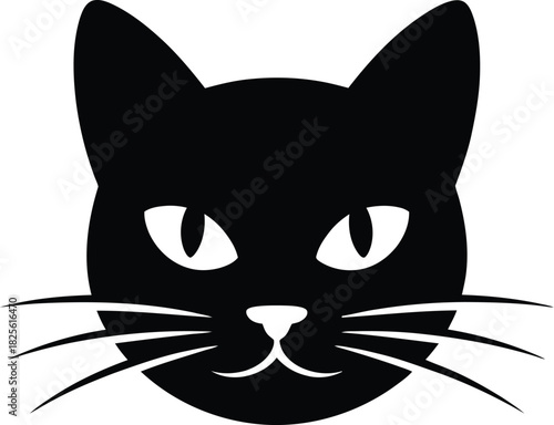 Black Cat Face Graphic with White Features feline animal