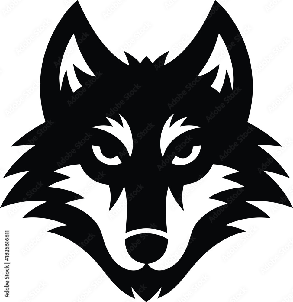 Fototapeta premium Black Wolf Head Silhouette with White Accents vector