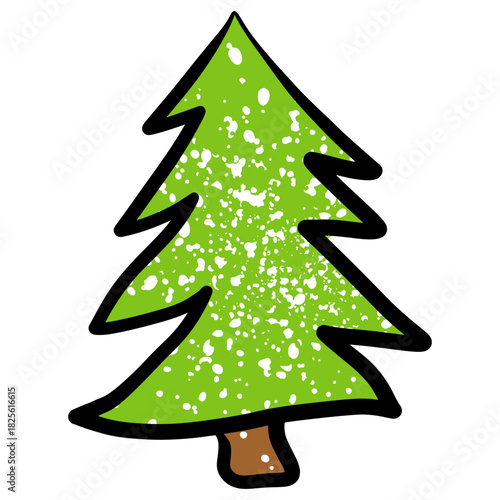 Hand drawn fir tree, Christmas tree in grunge textured doodle style on white background