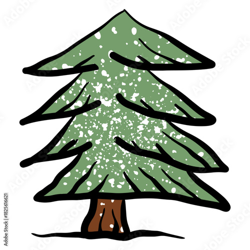 Hand drawn fir tree, Christmas tree in grunge textured scribble style on white