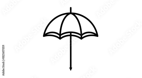 Simple Black and White Umbrella Icon on White Background.