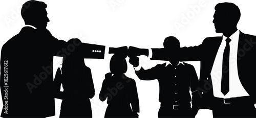 Business professionals fist bump celebrating teamwork, corporate camaraderie, professional agreement, office friendship, workplace unity, collaboration, mutual respect, success, partnership, achieveme