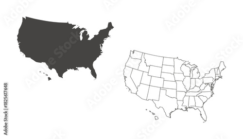 USA Map Vector — United States of America Map in Flat and Line Design