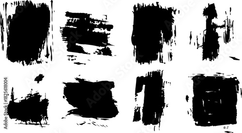 Collection of black grunge brush strokes and abstract texture elements