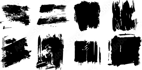 Set of abstract black grunge brush strokes and ink textures