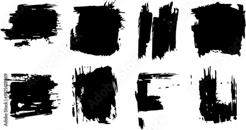 Set of black grunge brush strokes and ink textures for design elements