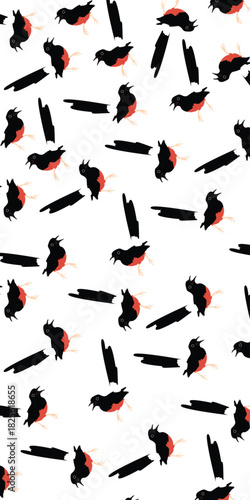 Background seamless pattern magpie robin bird