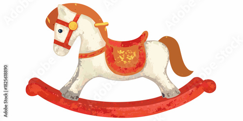 Watercolor rocking horse toy illustration on white background