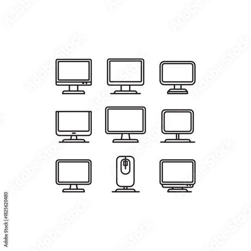Computer Workstation line art organized digital environment with style