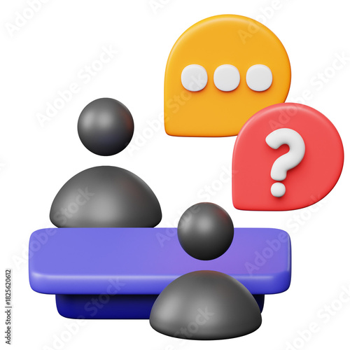 3D Rendering Abstract Team Discussion with Question and Answer Chat Bubbles Icon