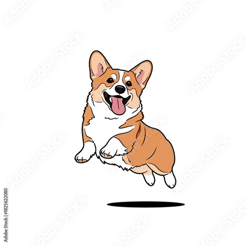 Happy Corgi Dog Jumping with Joyful Expression.