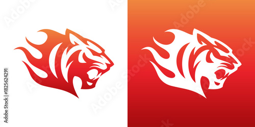 head tiger logo. tiger head logo with fire shadow