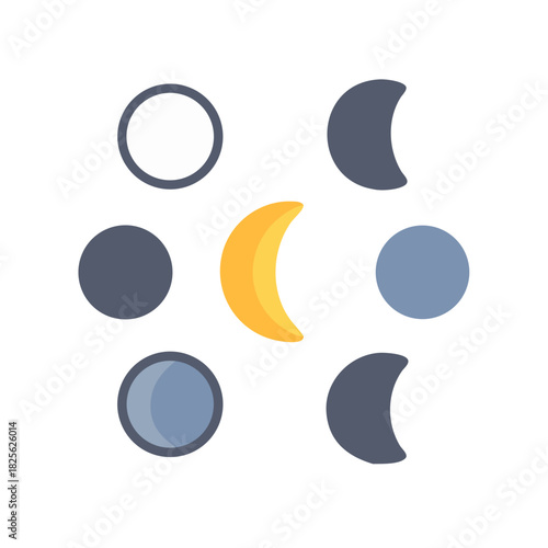 Lunar Phases Circle: Moon Cycle Graphic on Black Background