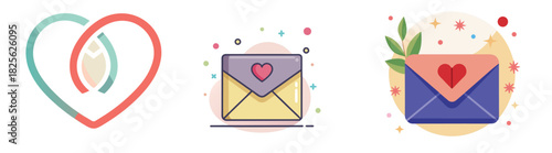 Love Letters: A selection of illustrations depicting various styles of love letter envelopes, each conveying the essence of affection and romance.
