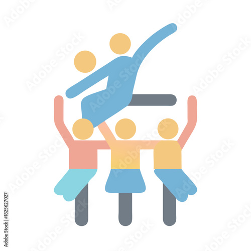 Cheering team lifts dancer in teamwork and support