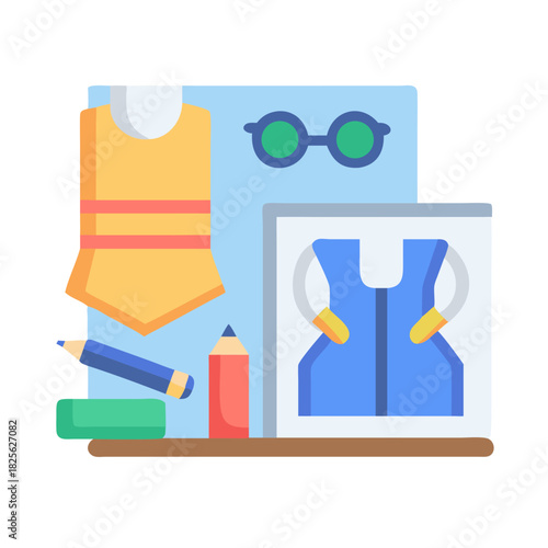 Fashion design concept with garment and sketch illustration art