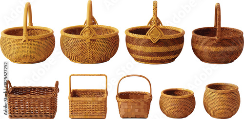 Traditional woven baskets collection, handmade wicker containers, natural fiber crafts, rustic home decor, eco-friendly storage, artisan basket designs