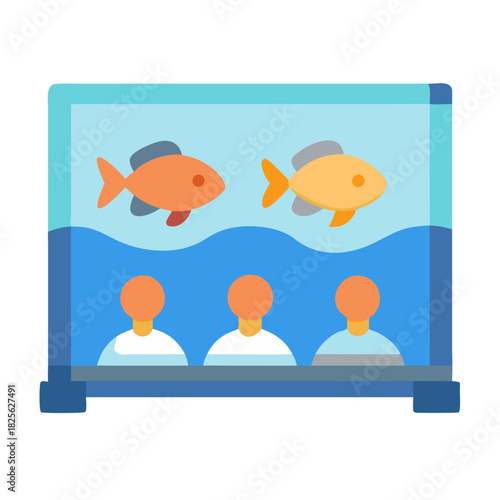 Flat design aquarium with fish and people onlookers