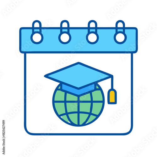 Global education event calendar icon isolated on black background