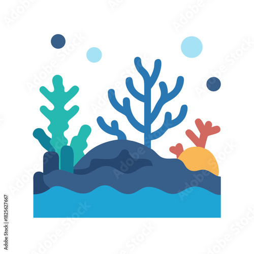 Stylized flat illustration of underwater marine life scene