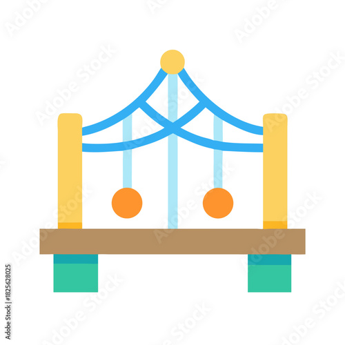 Stylized Newton's Cradle in Flat Design Against Black Background