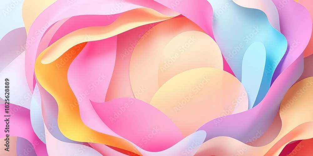 Whimsical pastel shapes swirl in vibrant, overlapping layers,  graphic,  background