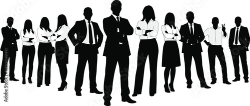 Silhouette of confident business team standing together, corporate professionals group, men and women staff, leadership concept, isolated on white background