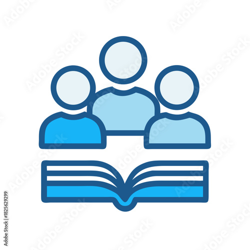Learning group with open book icon on black background