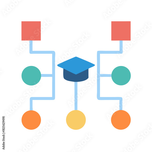 Educational network of knowledge represented with simplified geometric shapes
