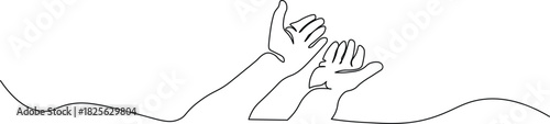 Minimalist hands reaching upward in hope and prayer, a continuous line drawing symbolizing faith, connection, and positive energy for wellness and inspirational campaigns
