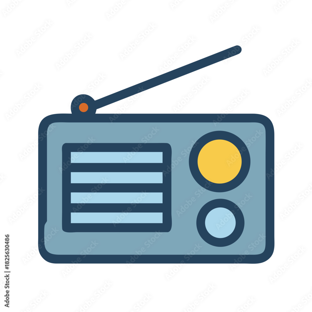 Fototapeta premium Retro radio illustration in blue and yellow tones