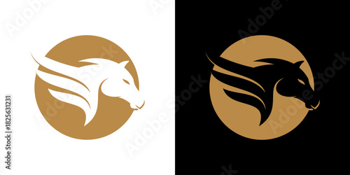 pegasus logo. negative space pegasus logo in a circle