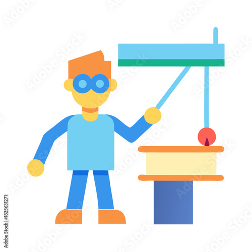 Flat illustration of a person working with a drill press