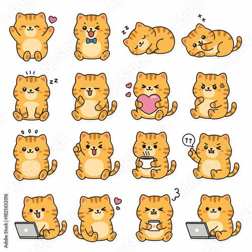 Collection of cute orange cat characters in different poses