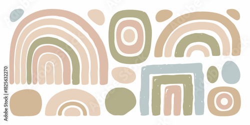 Abstract boho shapes in earthy tones on white background