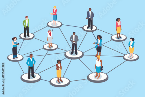 Diverse business people connected in a network representing collaboration and global reach