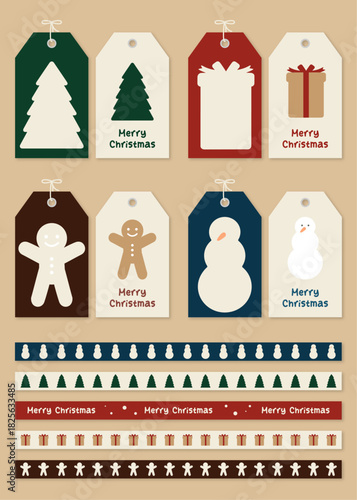 크리스마스 선물 라벨 택, 마스킹테이프 일러스트 벡터 이미지 세트