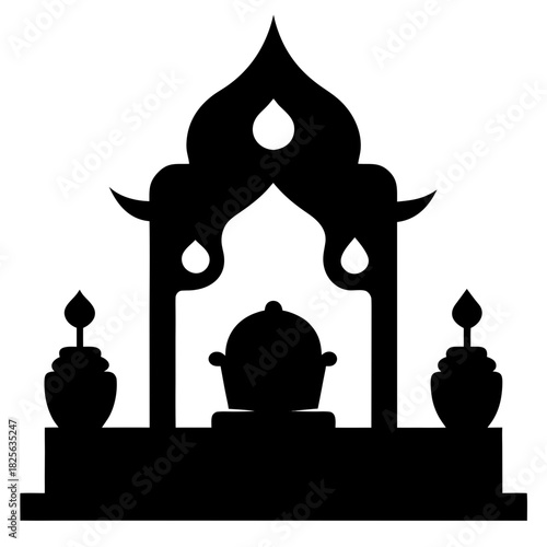 Pancha Ganapati Altar Silhouette with Lamps 