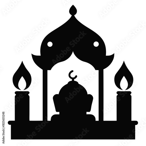 Pancha Ganapati Altar Silhouette with Lamps 