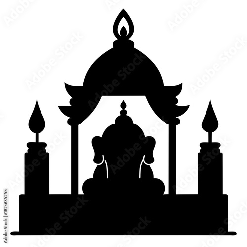 Pancha Ganapati Altar Silhouette with Lamps 