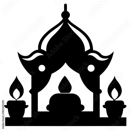 Pancha Ganapati Altar Silhouette with Lamps 