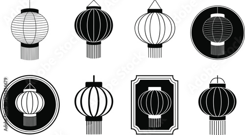Chinese Lantern Icons Set Keywords: Chinese lantern, light, decoration, celebration, festival