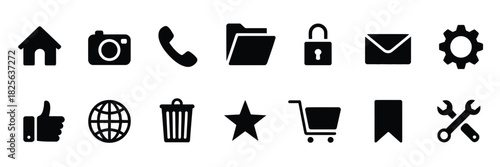 Web communication icons, showing home, chat, email, phone, globe, address, and search elements in minimal vector style suitable for website navigation and contact page graphics