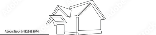 Simple black line drawing of a cozy house, perfect for minimalist design projects or real estate branding, creating a sense of home and belonging, conveying modern style